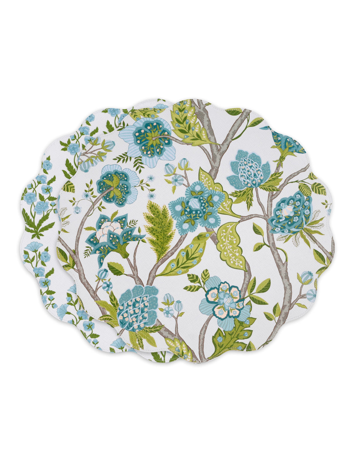 VIDA Blooms & Branches Reversible  Round Placemats Set of 4 Teal & Green