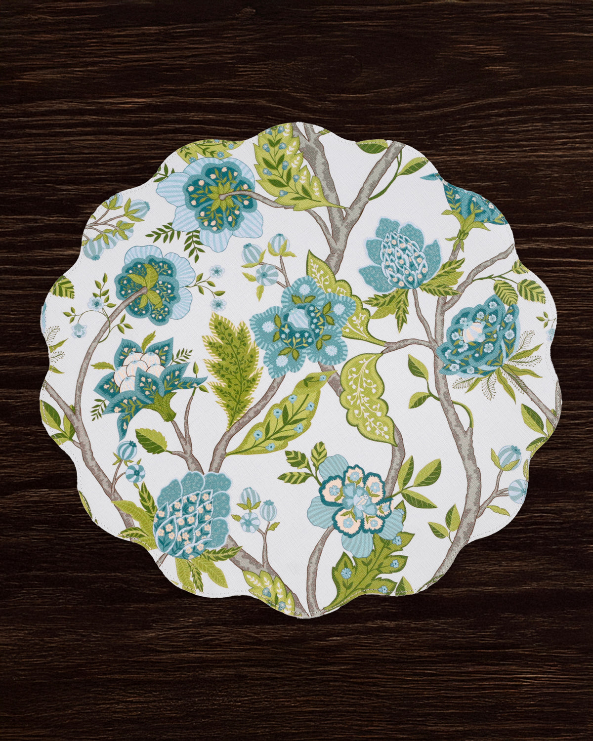 VIDA Blooms & Branches Reversible  Round Placemats Set of 4 Teal & Green