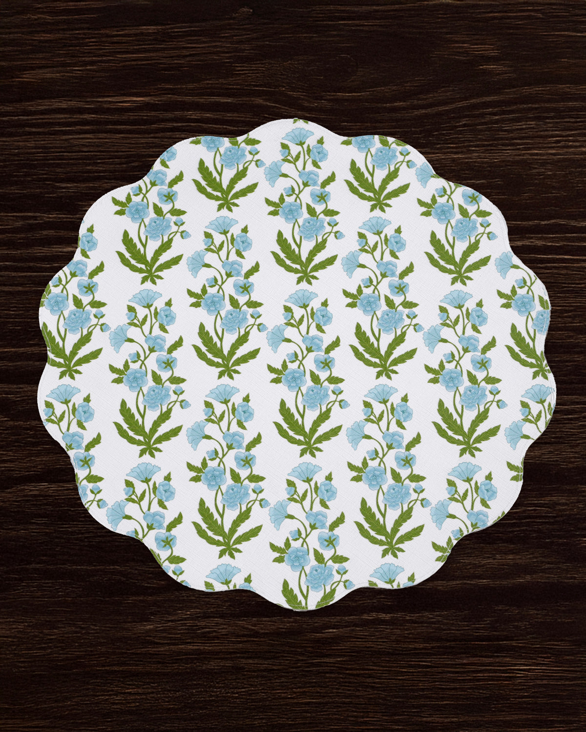 VIDA Blooms & Branches Reversible  Round Placemats Set of 4 Teal & Green