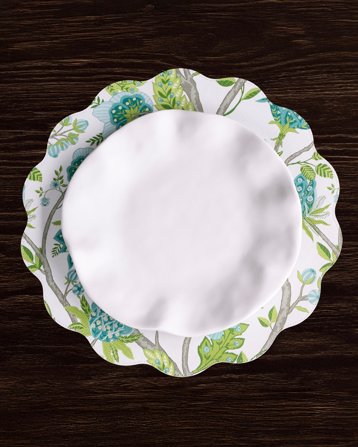 VIDA Blooms & Branches Reversible  Round Placemats Set of 4 Teal & Green