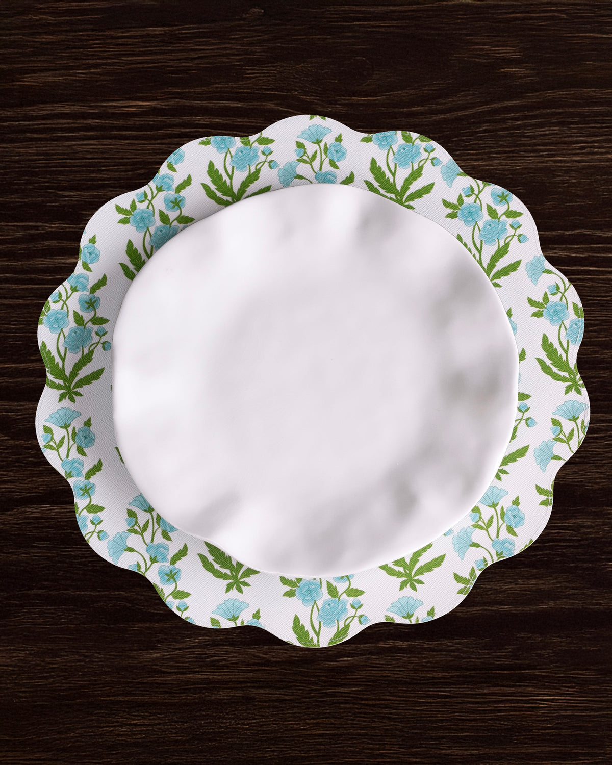 VIDA Blooms & Branches Reversible  Round Placemats Set of 4 Teal & Green