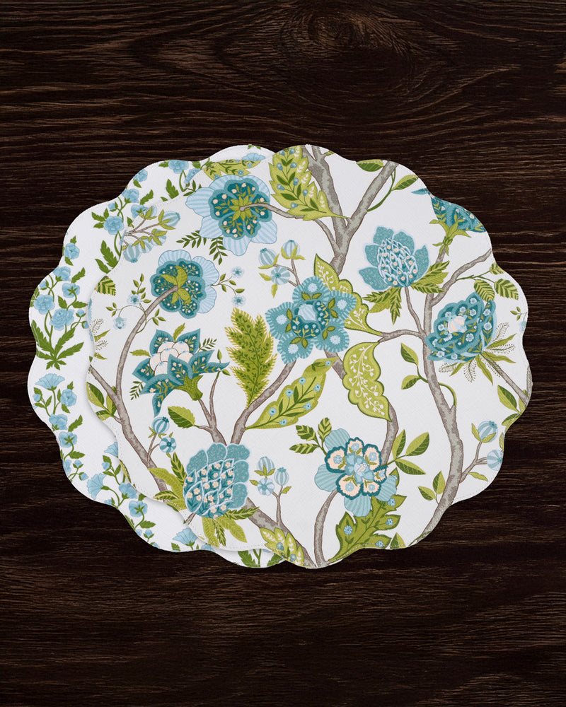 VIDA Blooms & Branches Reversible  Round Placemats Set of 4 Teal & Green