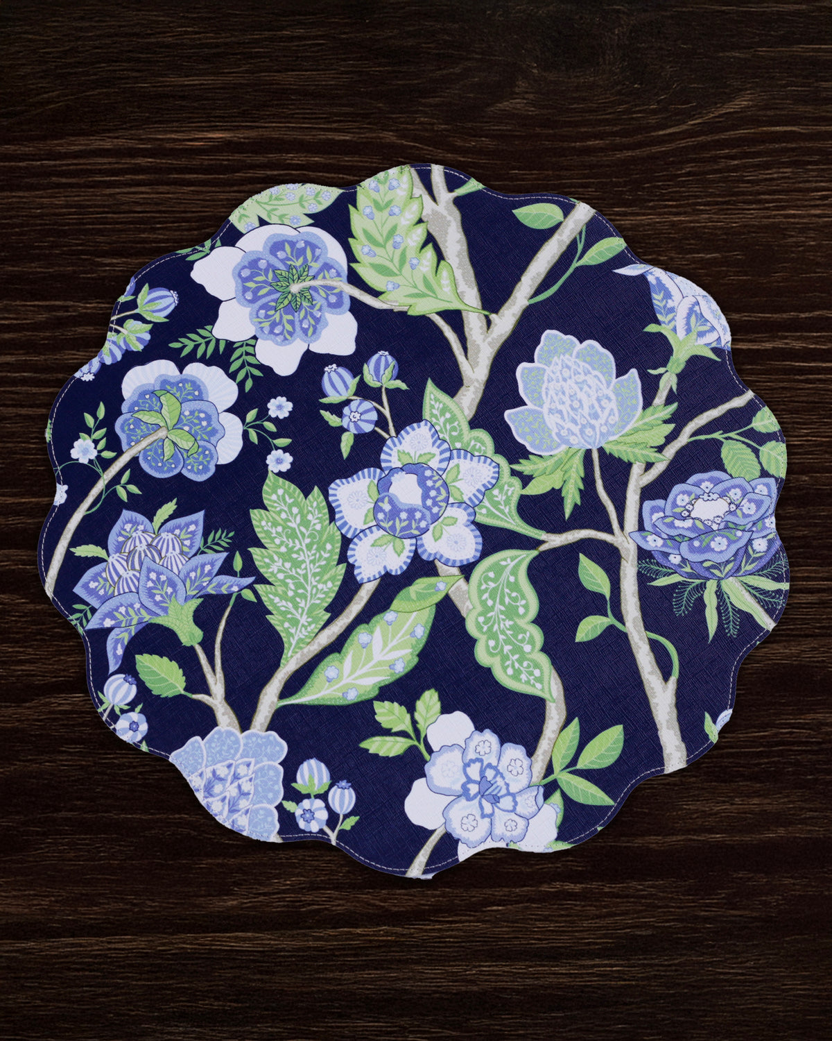 VIDA Blooms & Branches Reversible  Round Placemats Set of 4 Navy & Green
