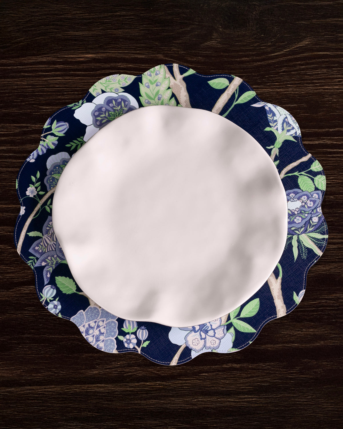 VIDA Blooms & Branches Reversible  Round Placemats Set of 4 Navy & Green
