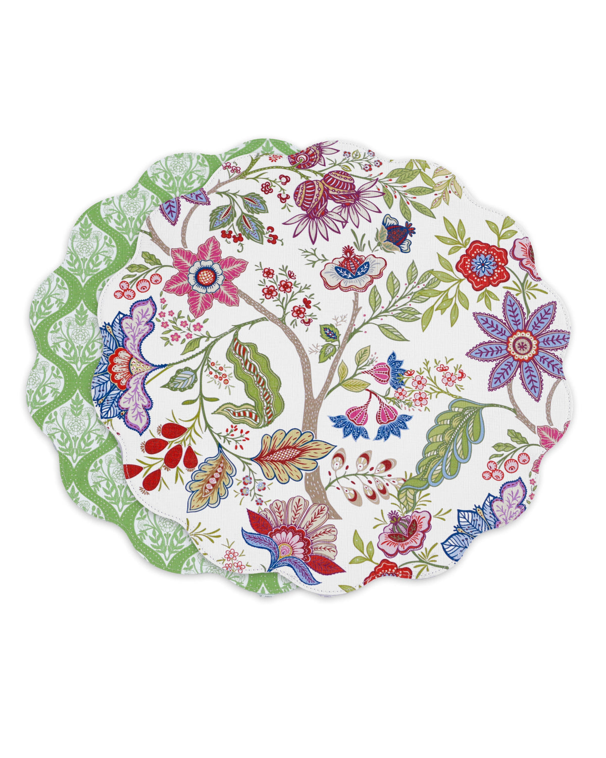 VIDA Blooms & Branches Reversible  Round Placemats Set of 4 Periwinkle & Peach