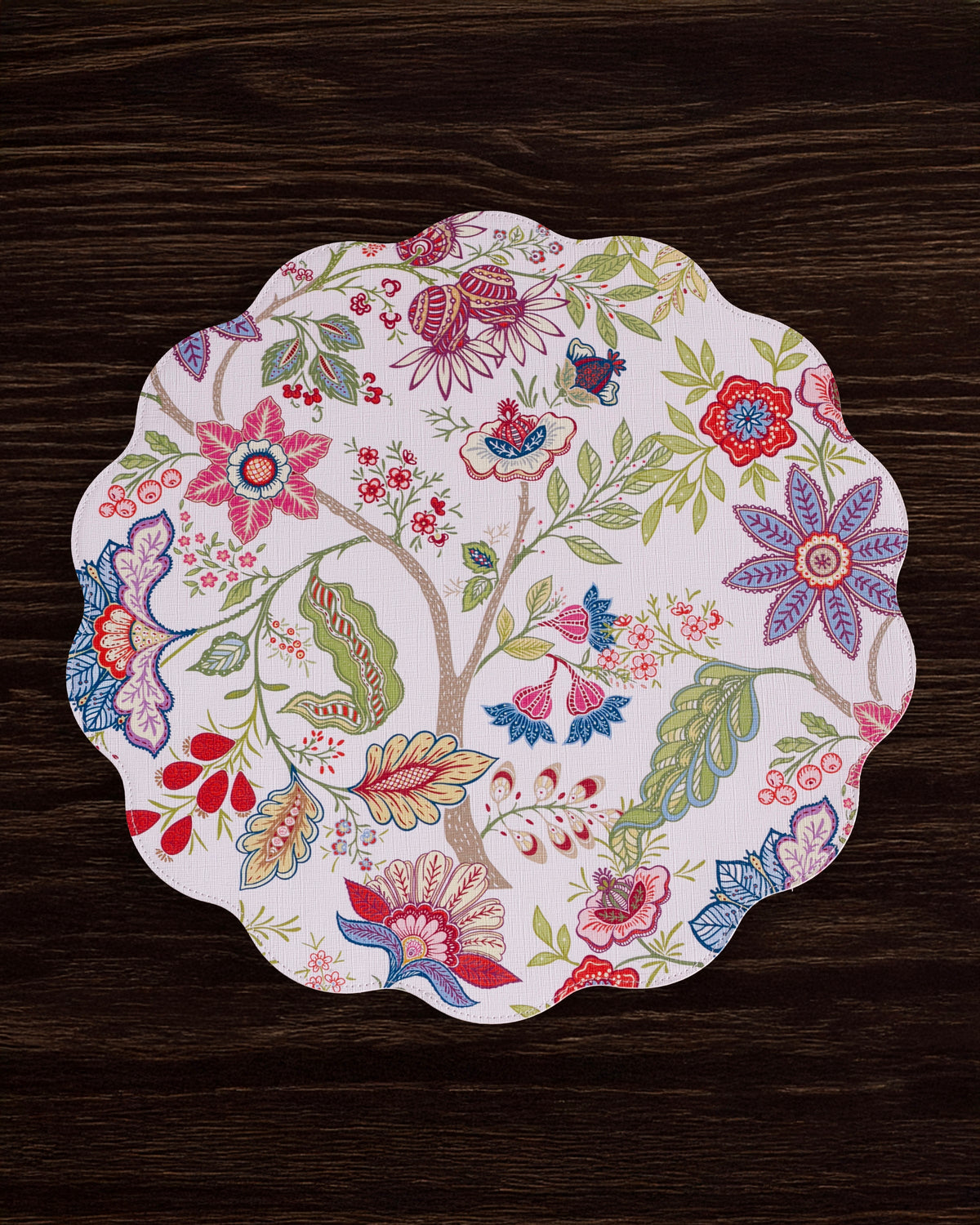 VIDA Blooms & Branches Reversible  Round Placemats Set of 4 Periwinkle & Peach