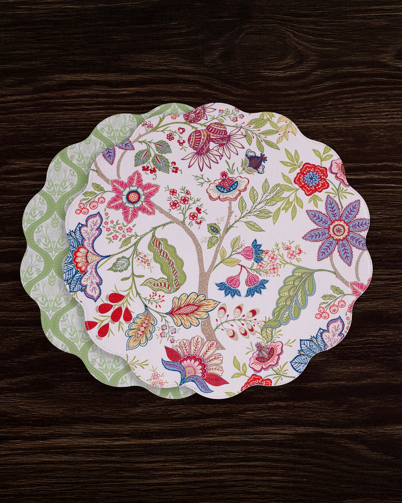 VIDA Blooms & Branches Reversible  Round Placemats Set of 4 Periwinkle & Peach