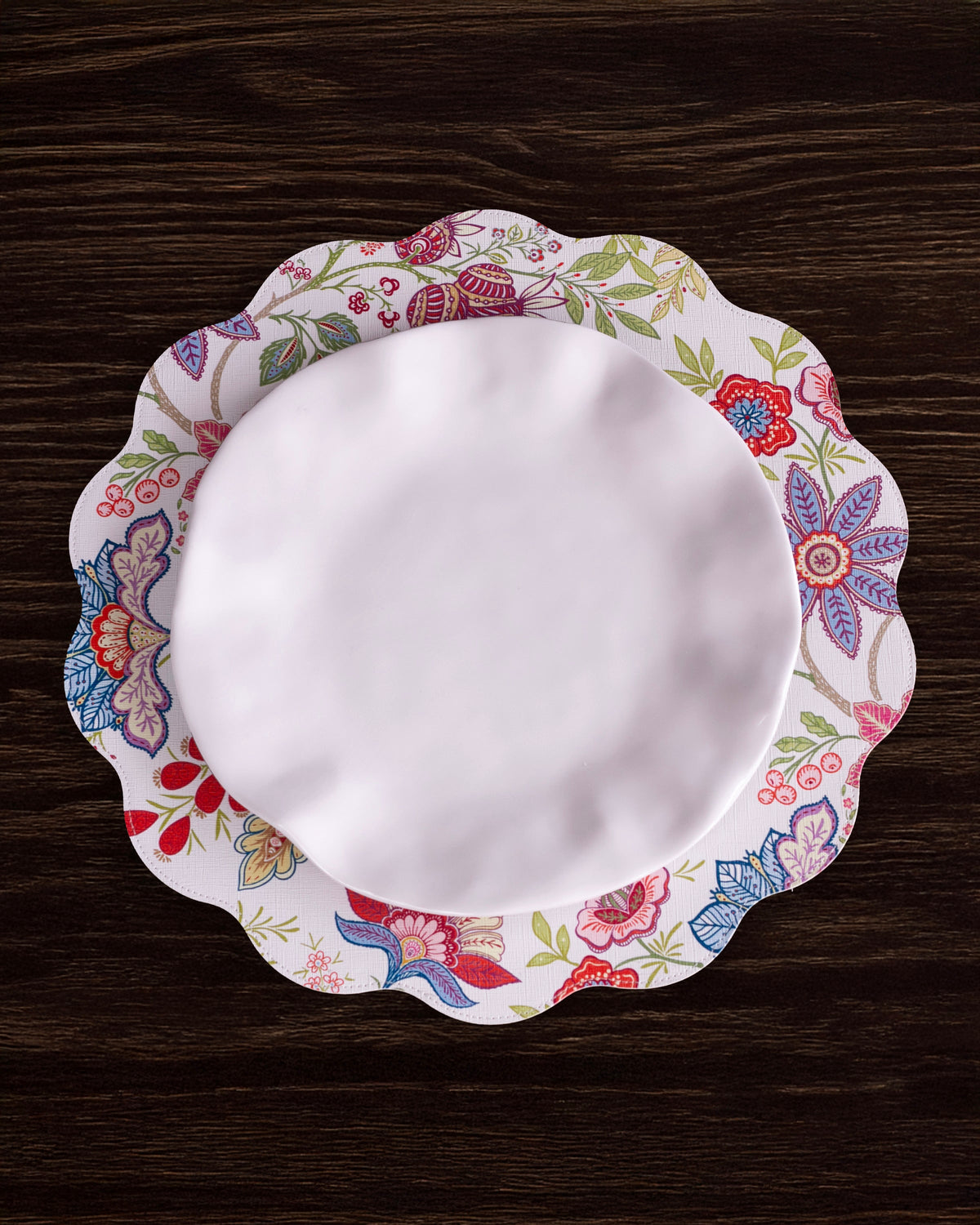VIDA Blooms & Branches Reversible  Round Placemats Set of 4 Periwinkle & Peach
