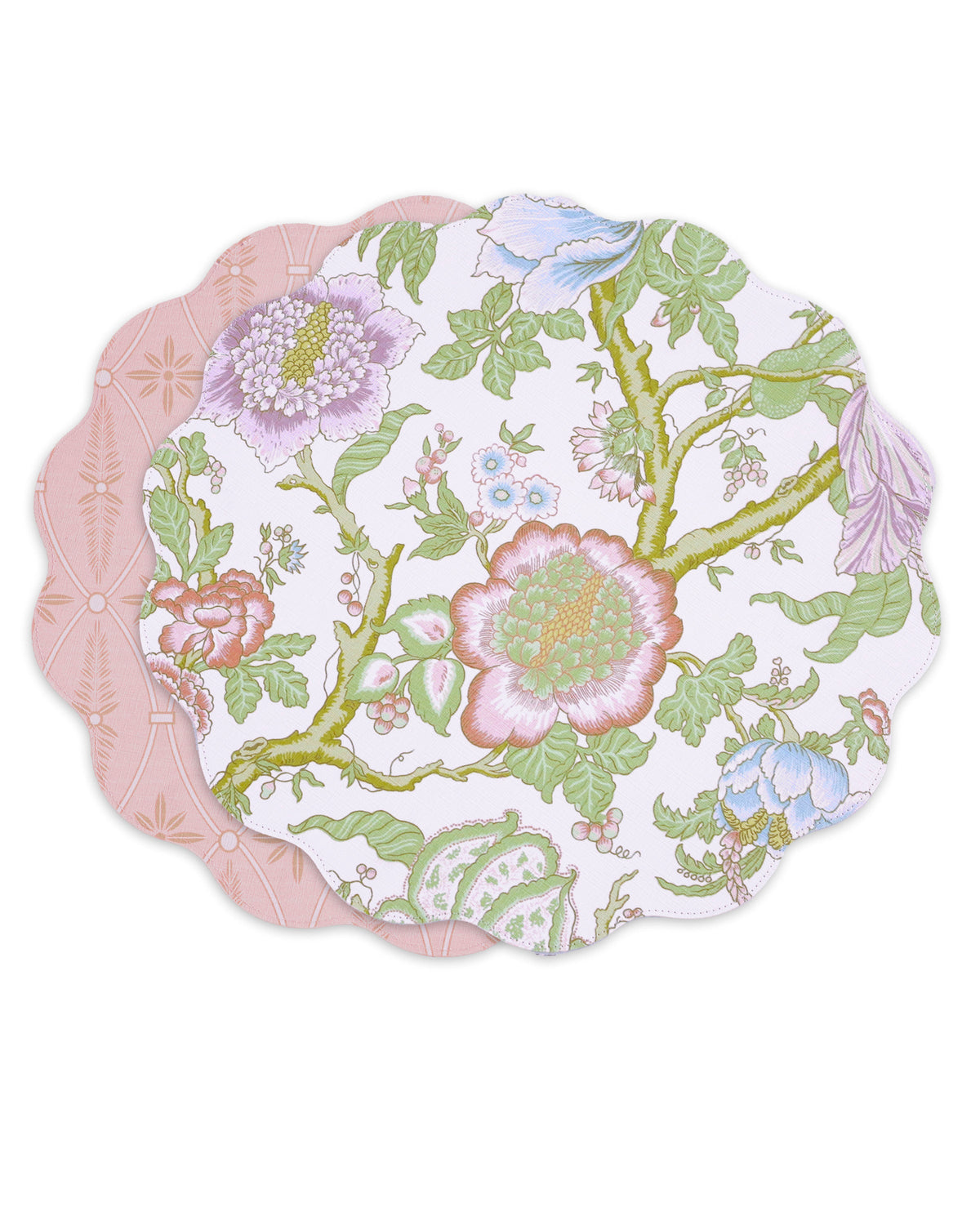 VIDA Blooms  & Branches Reversible  Round Placemats Set of 4 Pastel Pink & Blue