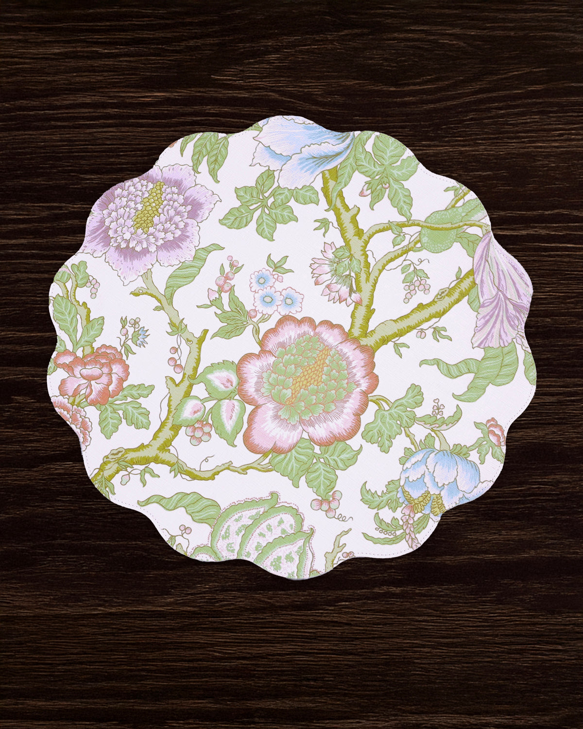 VIDA Blooms  & Branches Reversible  Round Placemats Set of 4 Pastel Pink & Blue