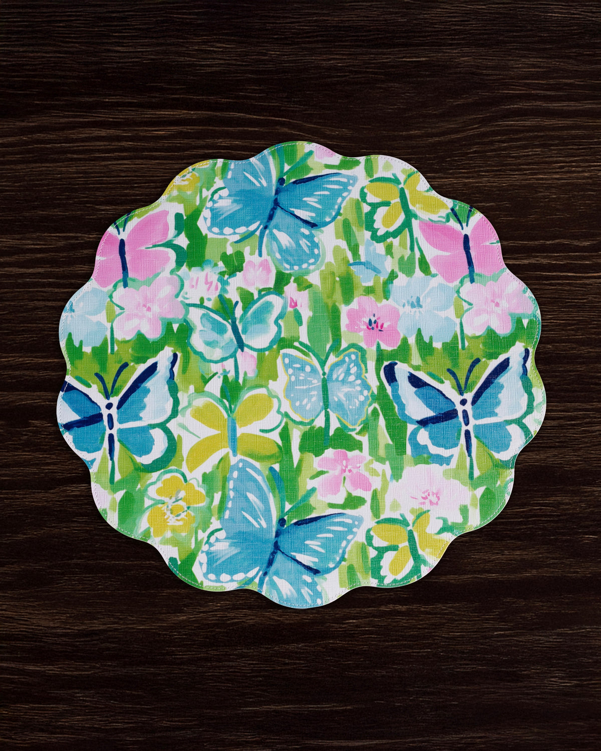 VIDA Butterfly Garden & Flowers Reversible  Round Placemats Set of 4 Pastel