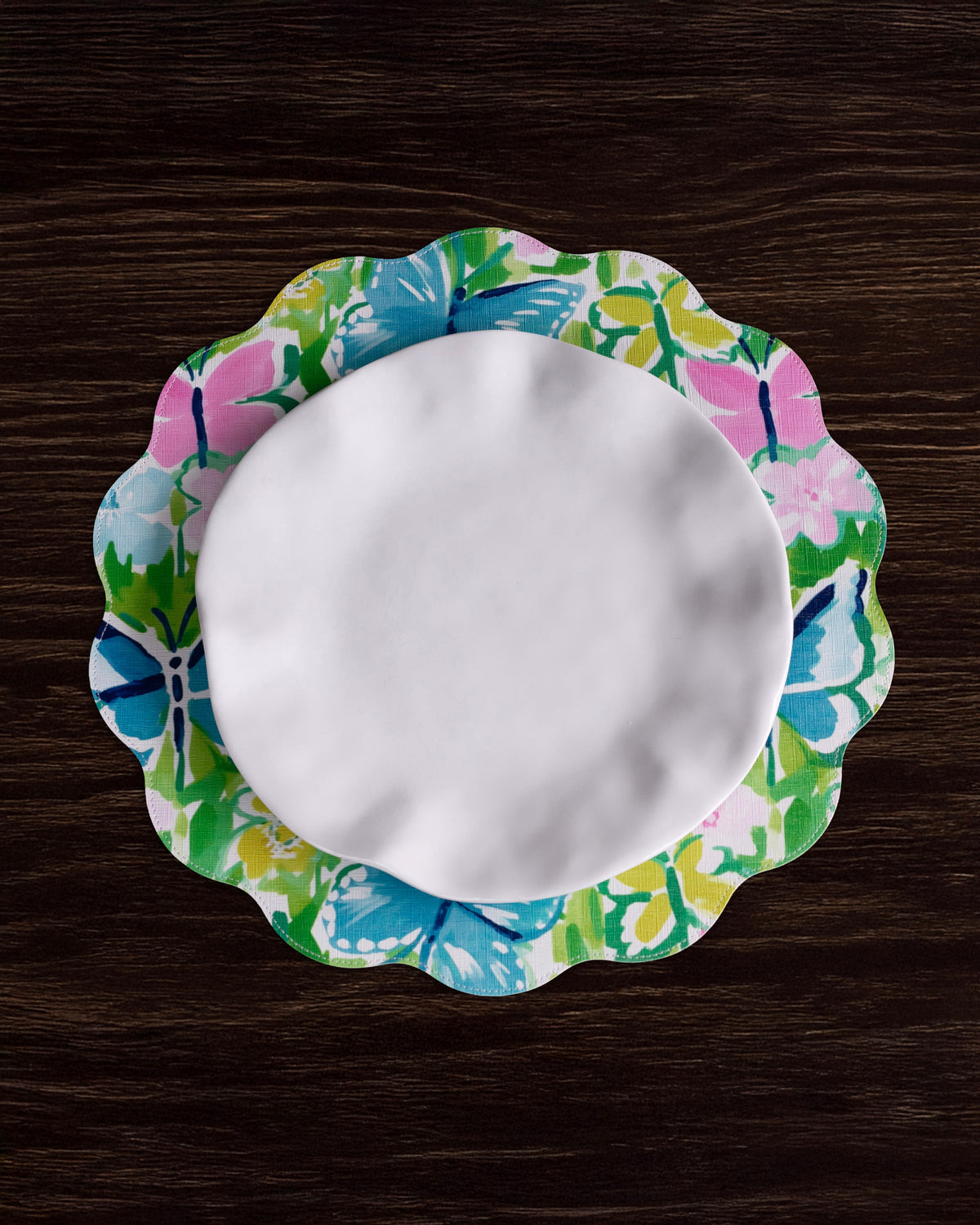 VIDA Butterfly Garden & Flowers Reversible  Round Placemats Set of 4 Pastel