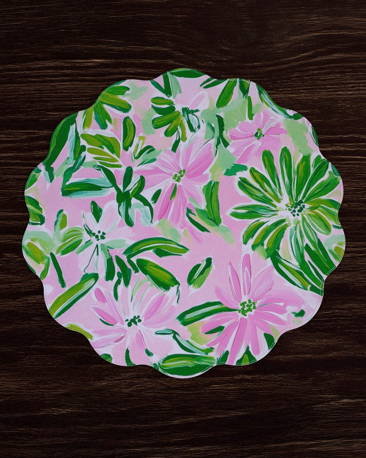 VIDA Hydrangeas & Daisies Reversible  Round Placemats Set of 4 Pink & Green