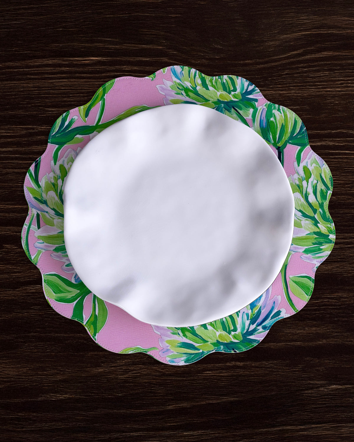 VIDA Hydrangeas & Daisies Reversible  Round Placemats Set of 4 Pink & Green
