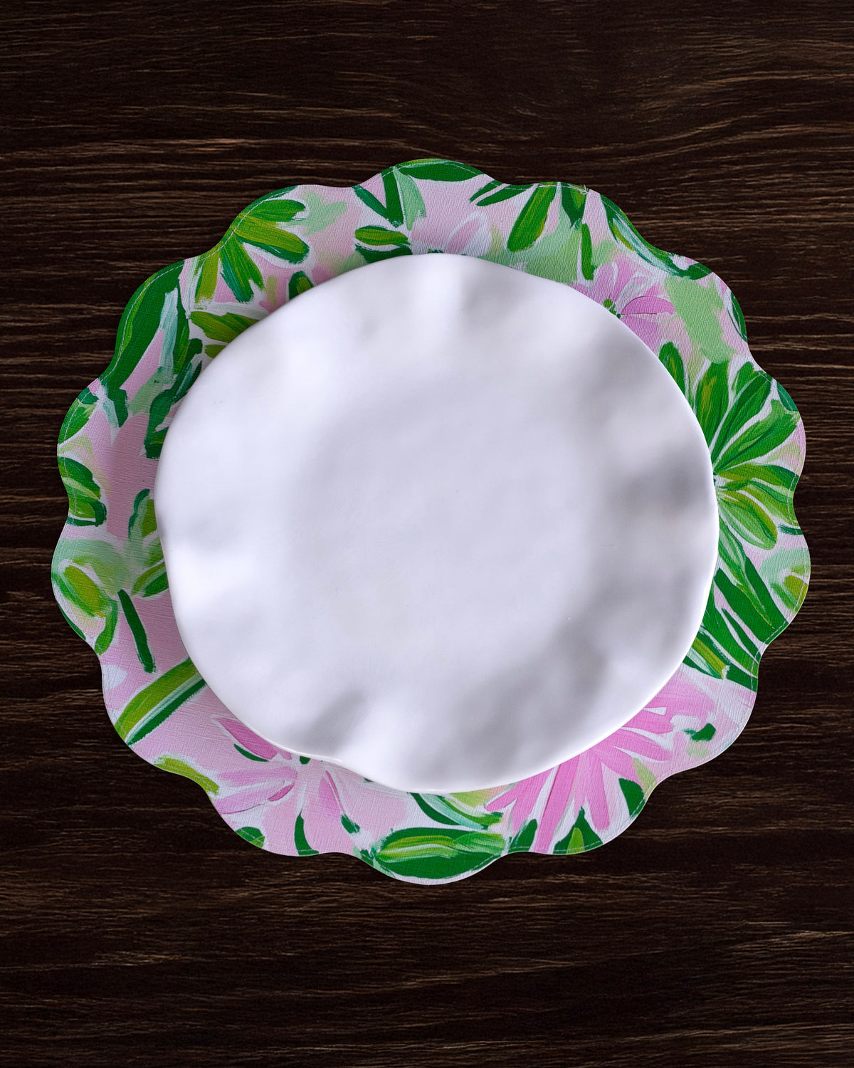 VIDA Hydrangeas & Daisies Reversible  Round Placemats Set of 4 Pink & Green