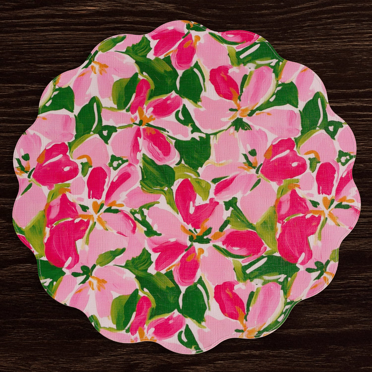 VIDA Butterflies & Flowers Reversible  Round Placemats Set of 4 (Pink & Green)