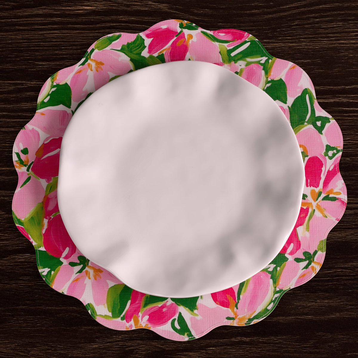 VIDA Butterflies & Flowers Reversible  Round Placemats Set of 4 (Pink & Green)