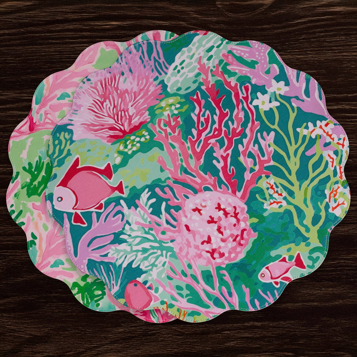 VIDA Coral Reef  Reversible  Round Placemats Set of 4 (Multi)