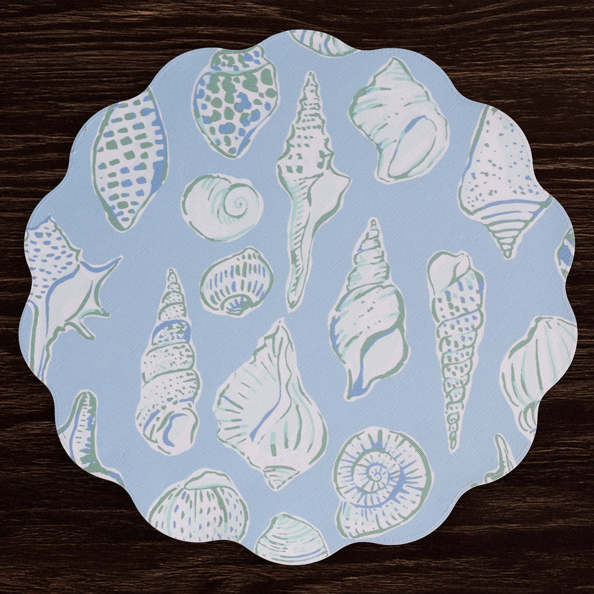 VIDA Shells & Scallops Reversible  Round Placemats Set of 4 (Blue & White)