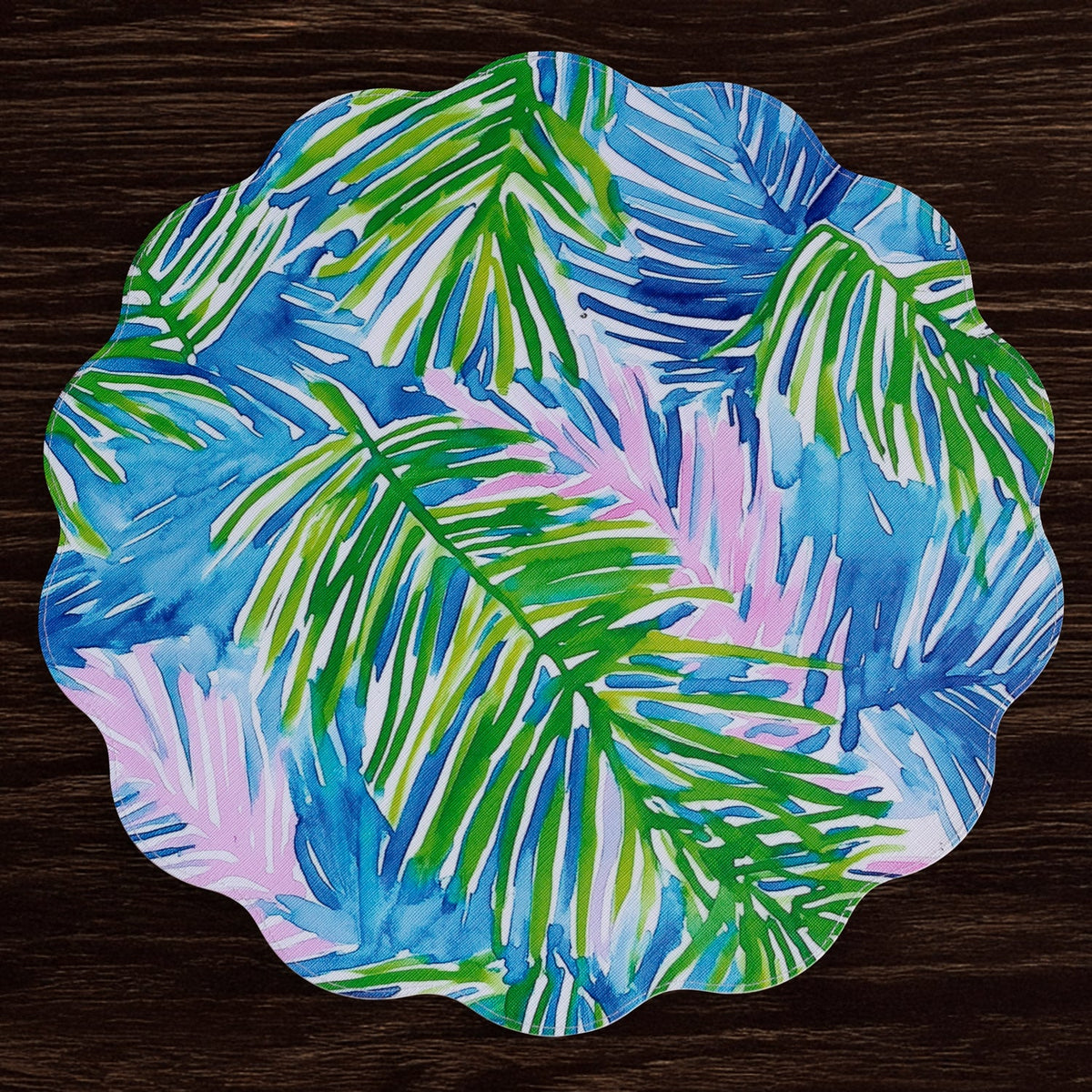 VIDA Pineapples & Palms Reversible  Round Placemats Set of 4 (Blue & Green)