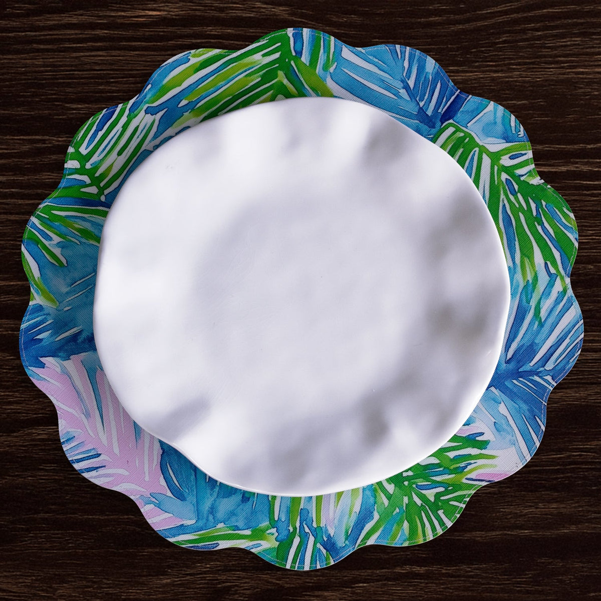 VIDA Pineapples & Palms Reversible  Round Placemats Set of 4 (Blue & Green)