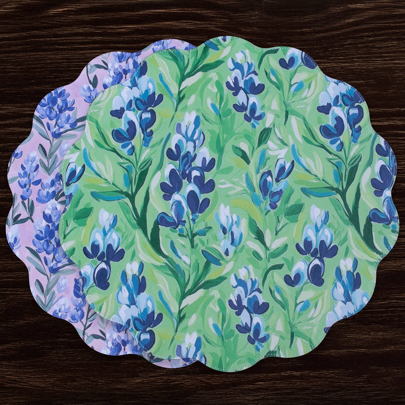 VIDA Bluebells & Flowers Reversible  Round Placemats Set of 4 (Pink & Green)