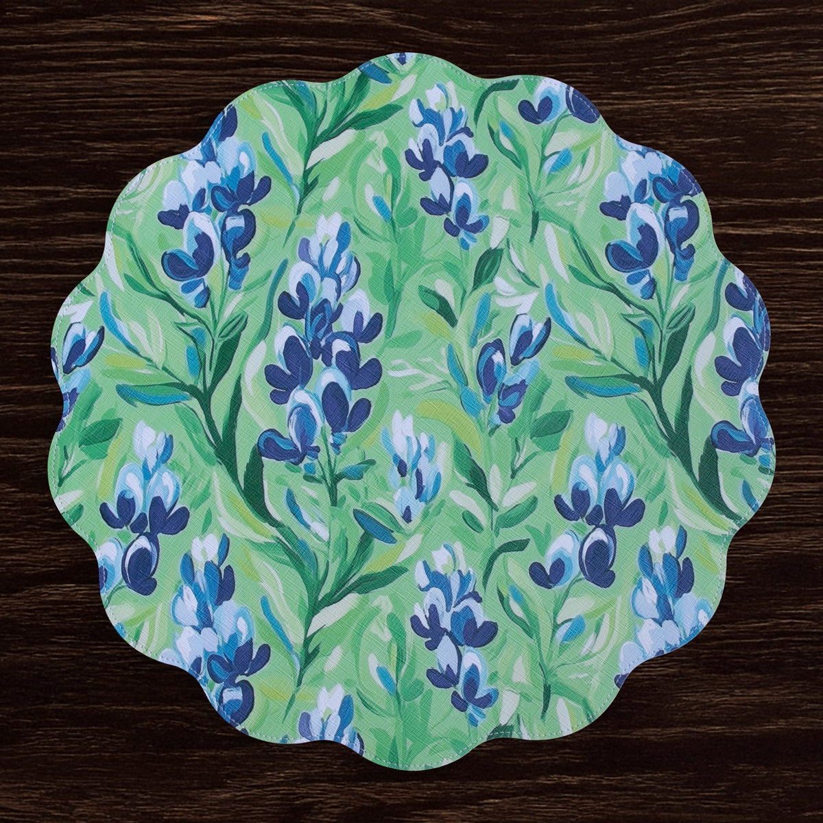 VIDA Bluebells & Flowers Reversible  Round Placemats Set of 4 (Pink & Green)