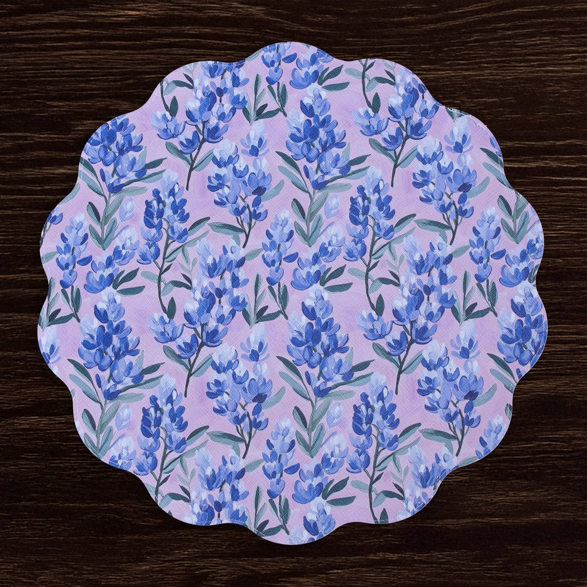 VIDA Bluebells & Flowers Reversible  Round Placemats Set of 4 (Pink & Green)