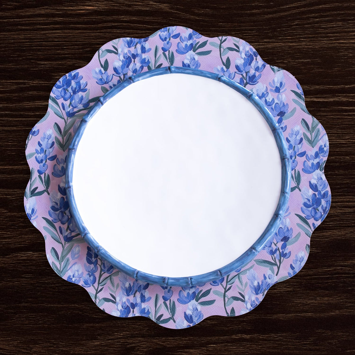 VIDA Bluebells & Flowers Reversible  Round Placemats Set of 4 (Pink & Green)