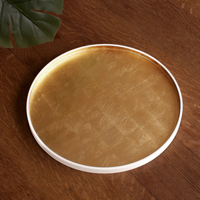 INDOCHINE Round Lacquered Tray White and Gold