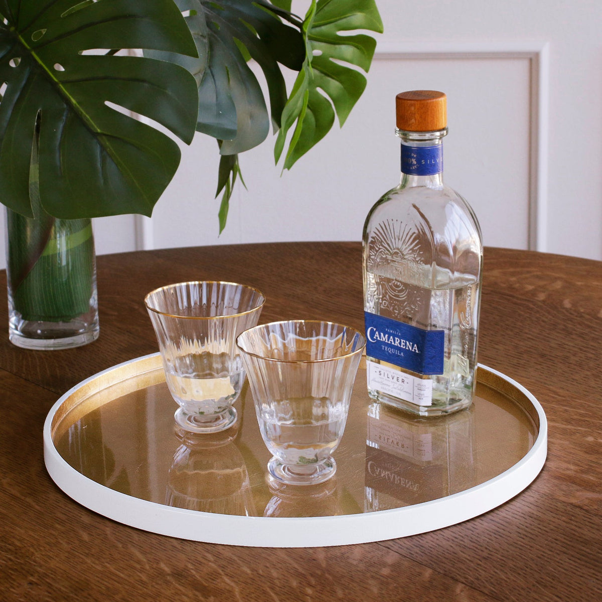 INDOCHINE Round Lacquered Tray White and Gold