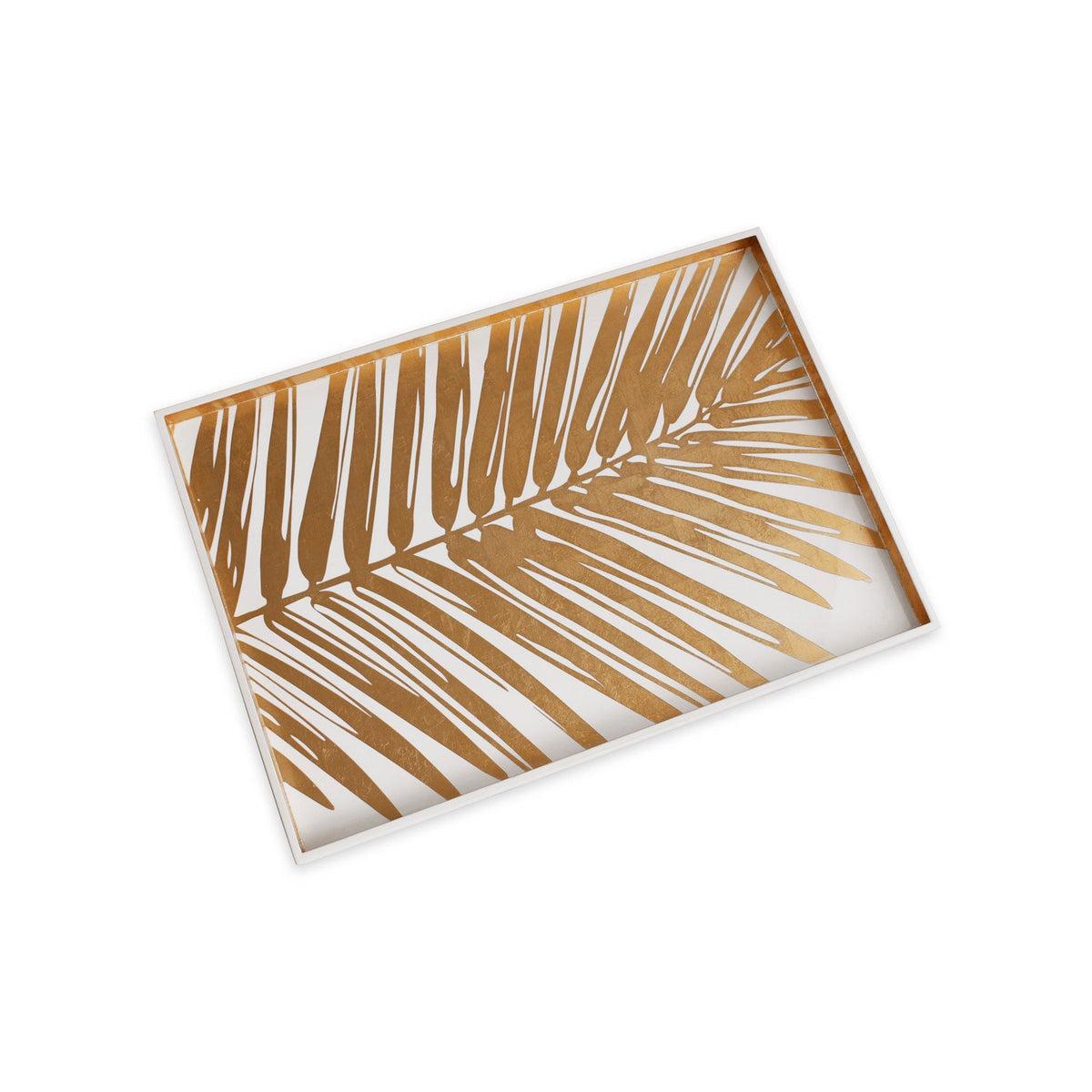 NDOCHINE Small Lacquered Palm Tray White and Gold