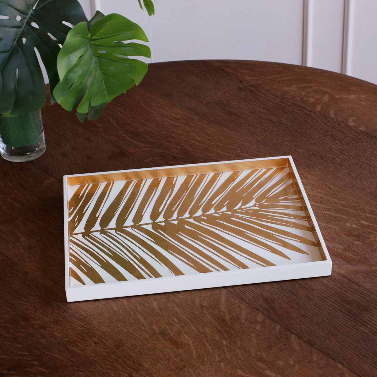 NDOCHINE Small Lacquered Palm Tray White and Gold