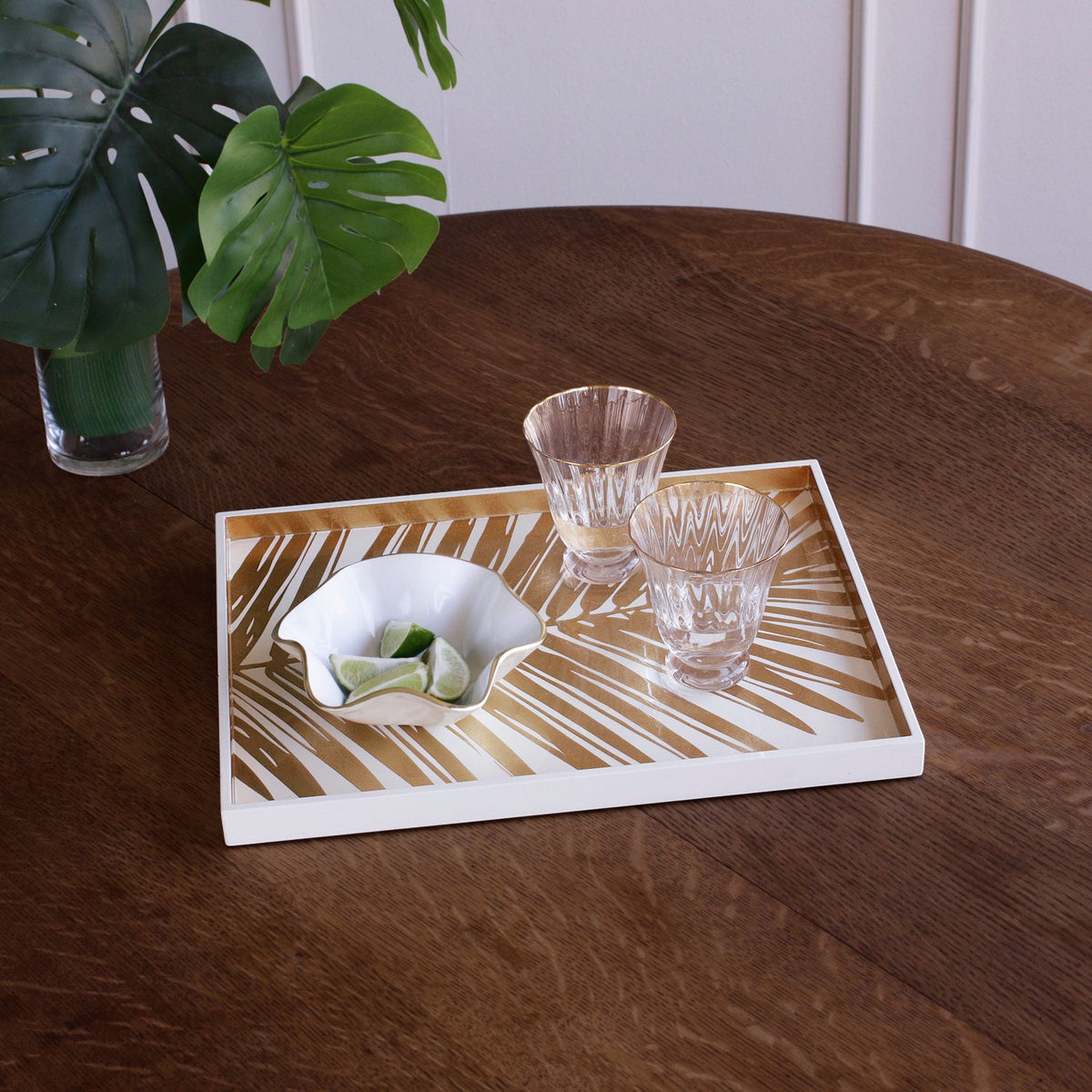 NDOCHINE Small Lacquered Palm Tray White and Gold