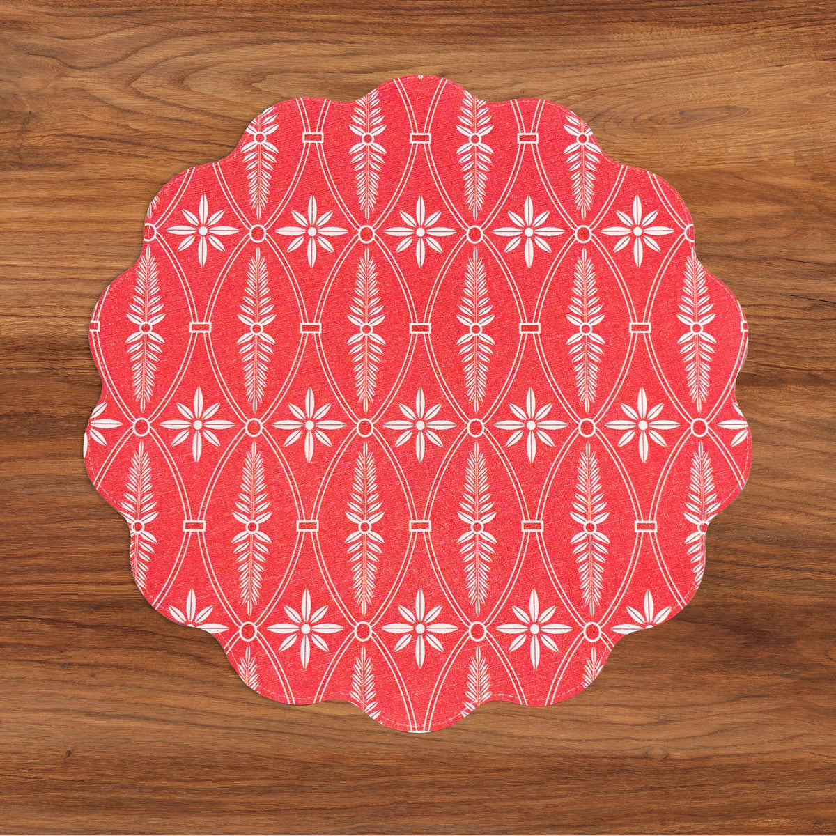VIDA Chinoiserie and Trellis Reversible Round Placemats Set of 4 Red & White