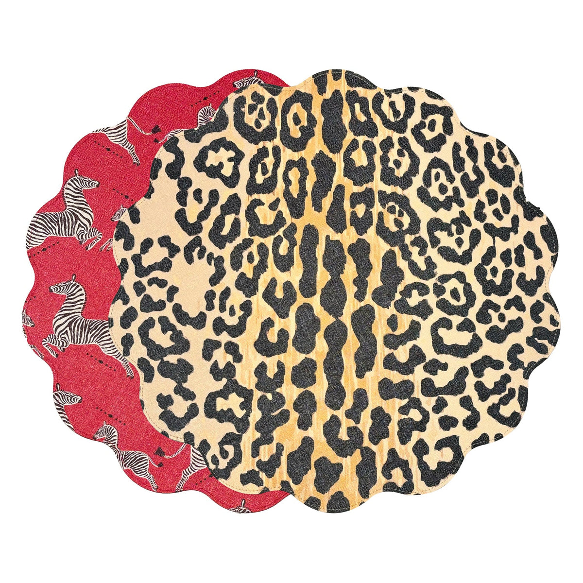 VIDA Cheetah and Zebra Reversible Round Placemats Set of 4 Red & Black