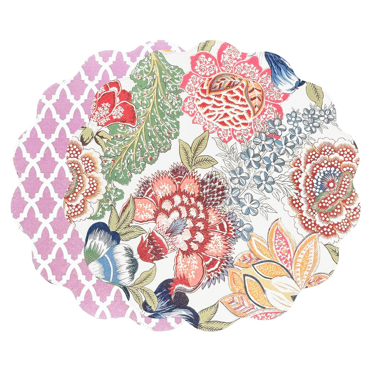 VIDA Eggplant and Pink  Reversible Round Placemats Set of 4 Blue & Pink