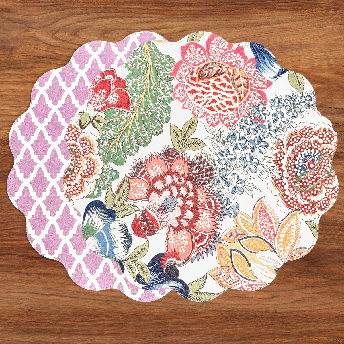 VIDA Eggplant and Pink  Reversible Round Placemats Set of 4 Blue & Pink