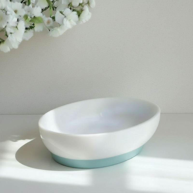 RESIN Rio Large Oval Bowl with Base (White and Turquoise)