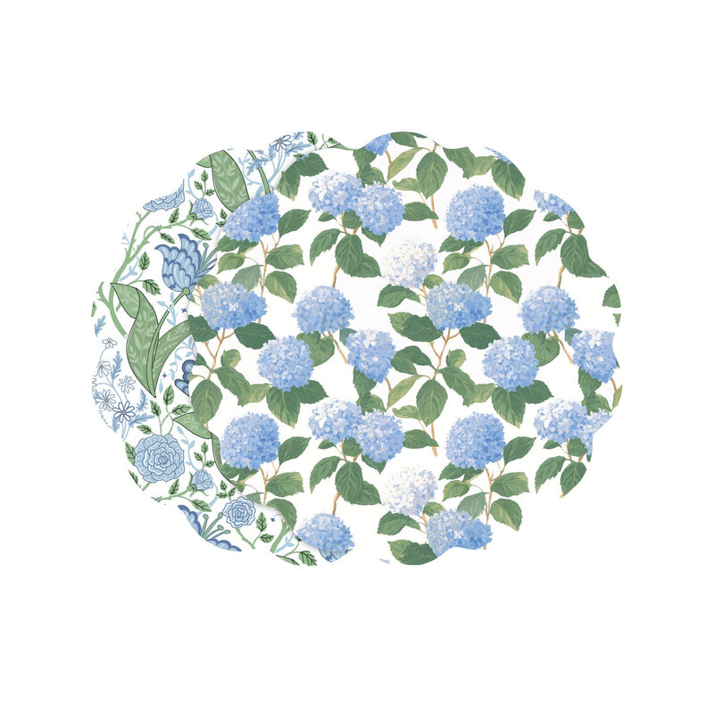 VIDA Blue Hydrangea andFloral Reversible Placemats Set of 4 (Blue and Green)