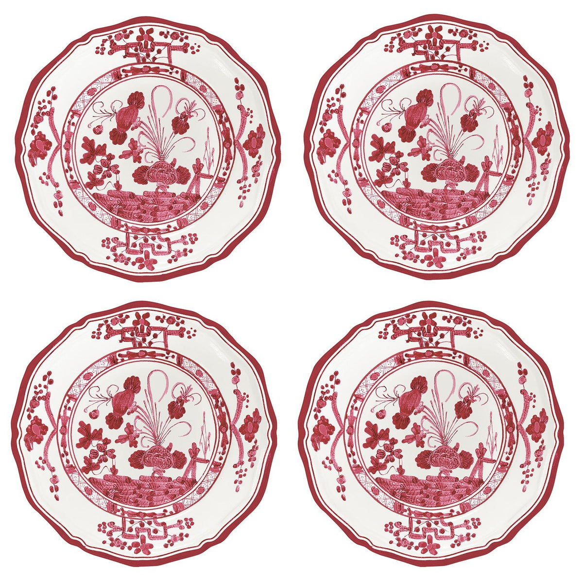 VIDA Faenza Appetizer Plate Set of 4  (Red and White)