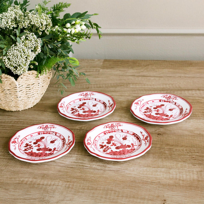 VIDA Faenza Appetizer Plate Set of 4  (Red and White)