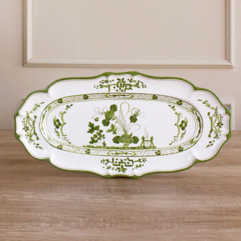 VIDA Faenza Long Oval Tray (Green and White)