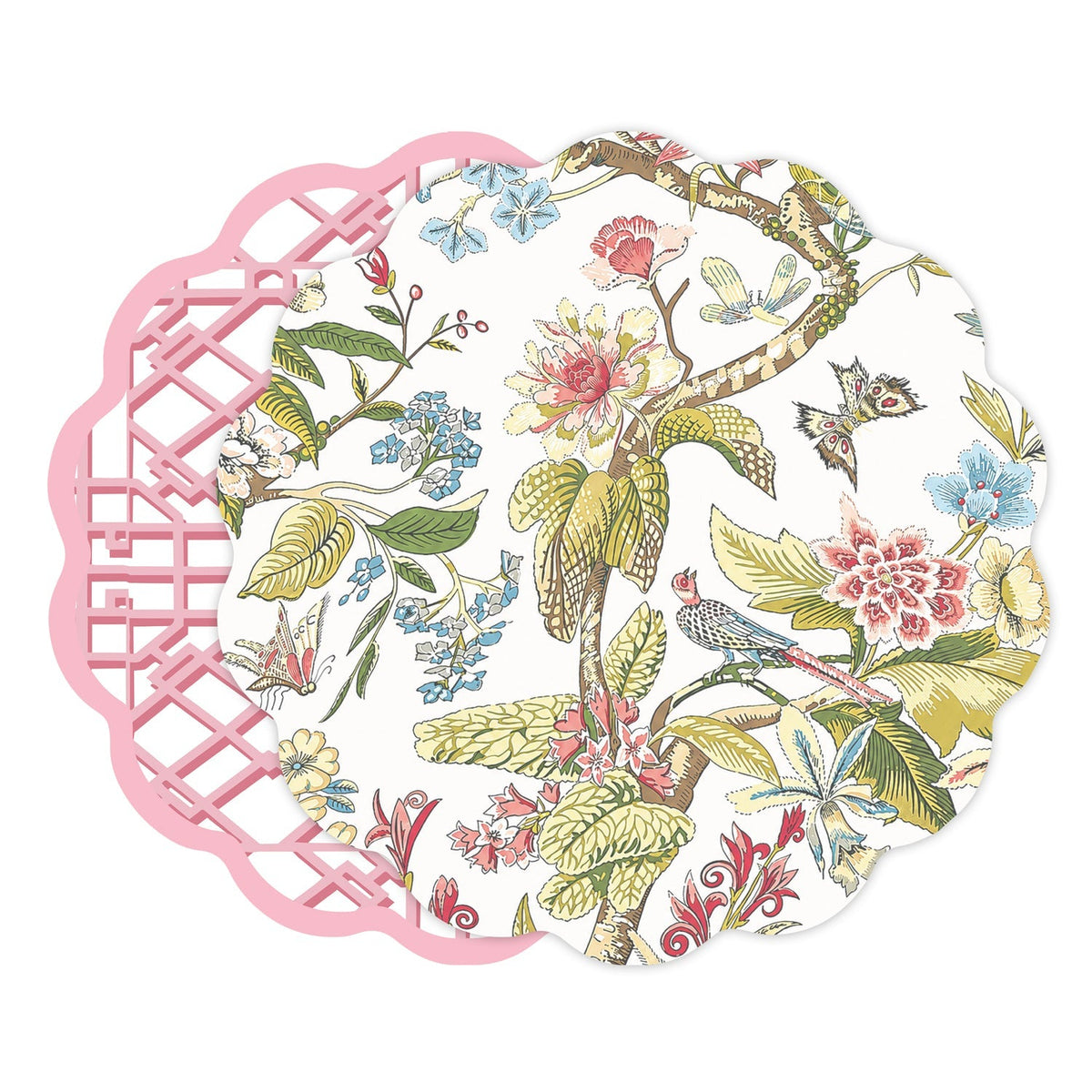 VIDA Floral and Trellis Reversible Placemats Set of 4 (Multi & Pink)