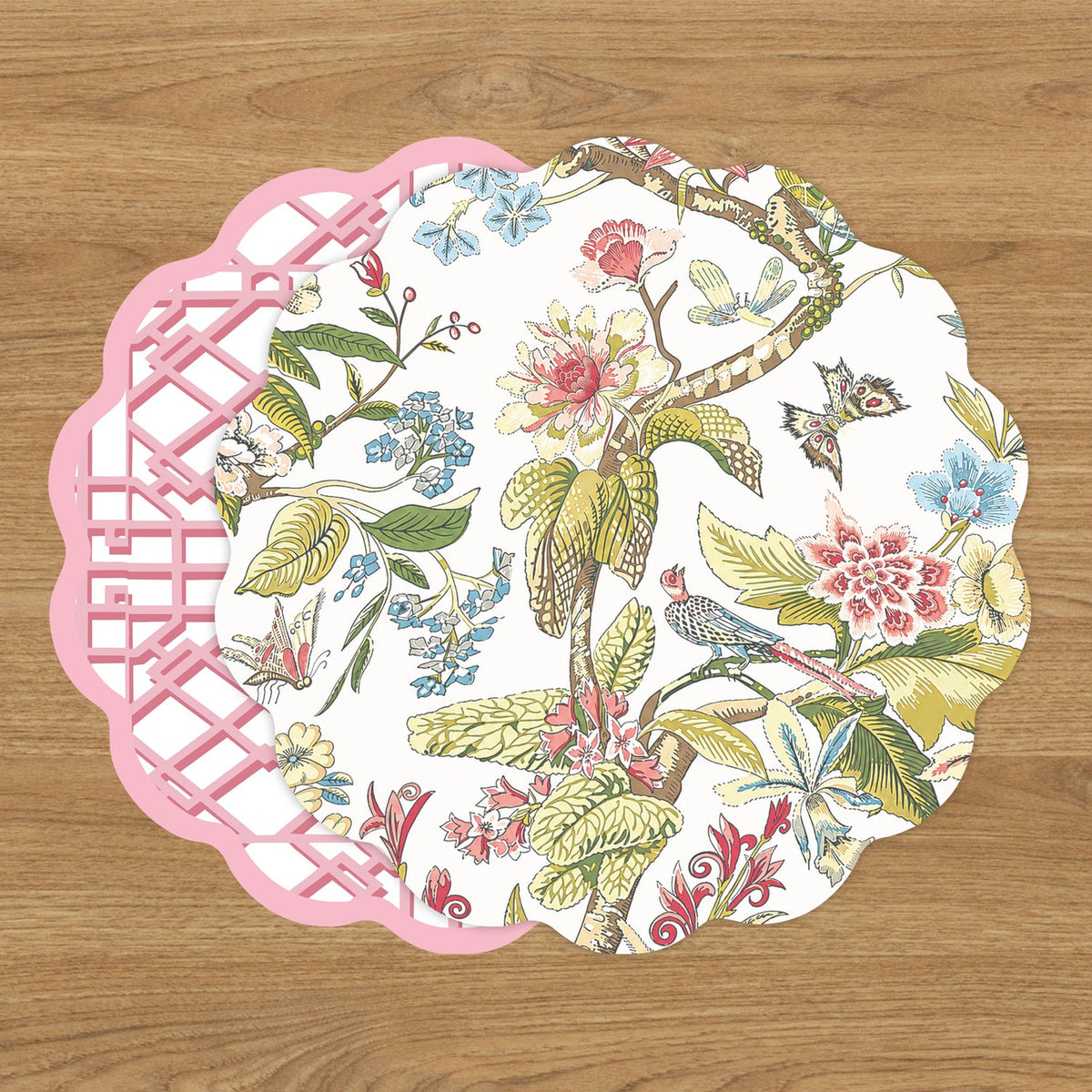 VIDA Floral and Trellis Reversible Placemats Set of 4 (Multi & Pink)
