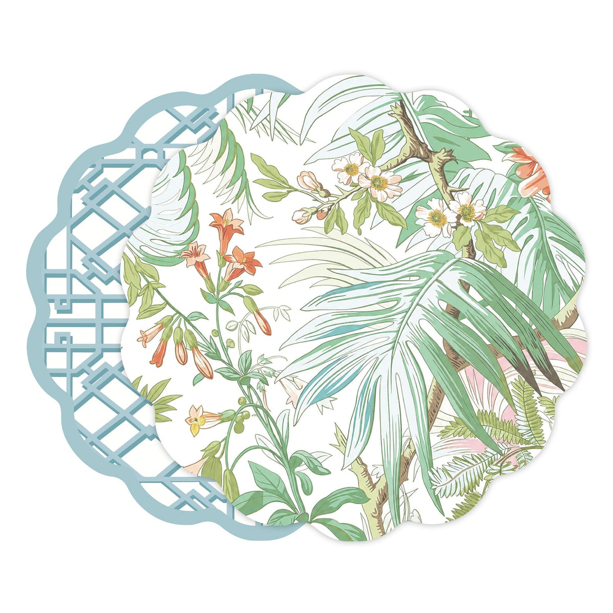 VIDA Tropical and Trellis Reversible Placemats Set of 4 (Green & Blue)