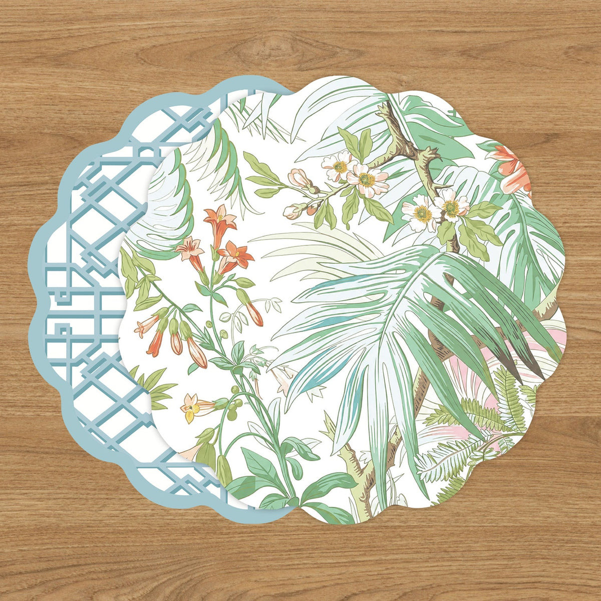 VIDA Tropical and Trellis Reversible Placemats Set of 4 (Green & Blue)