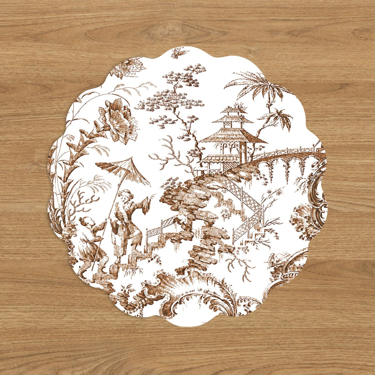 VIDA Chinoiserie and Tropical Reversible Placemats Set of 4 (Brown and Floral)