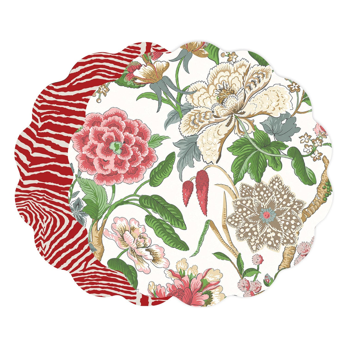 VIDA Zebra and Floral Reversible Placemats Set of 4 (Red & Multi)
