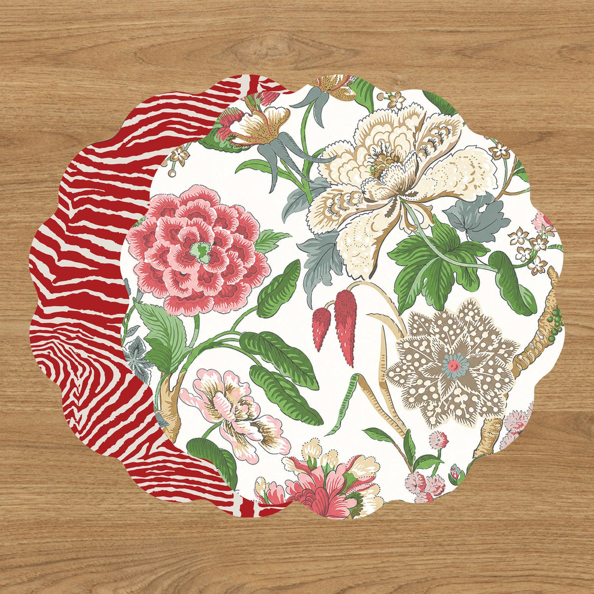 VIDA Zebra and Floral Reversible Placemats Set of 4 (Red & Multi)